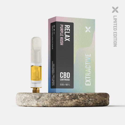 Relax - CBD Vape Cartridge - 0.5g Uncut Oil- Limited Edition Line -  Purple Kush - 60%+ Cannabinoids